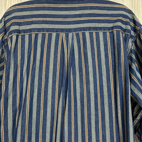 90s Mens Pinstriped Long Sleeve Denim Shirt Band Collar Hunt Club Size XL - Picture 11 of 15